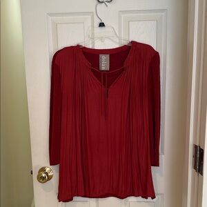Anthropolgie Dolan Deep Red Pleated Long-Sleeve Tunic Top